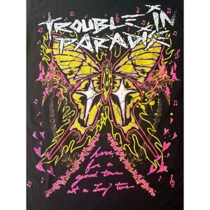 Toxicity Trouble in Paradise Tee Sz S Black Y2K Butterfly Love Hard